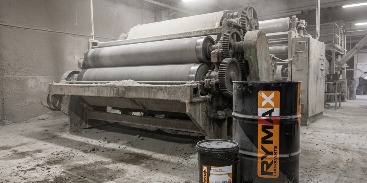 Firefly put the rymax drum and grease bucket in a setting in a cement factory with a Roller P 951919